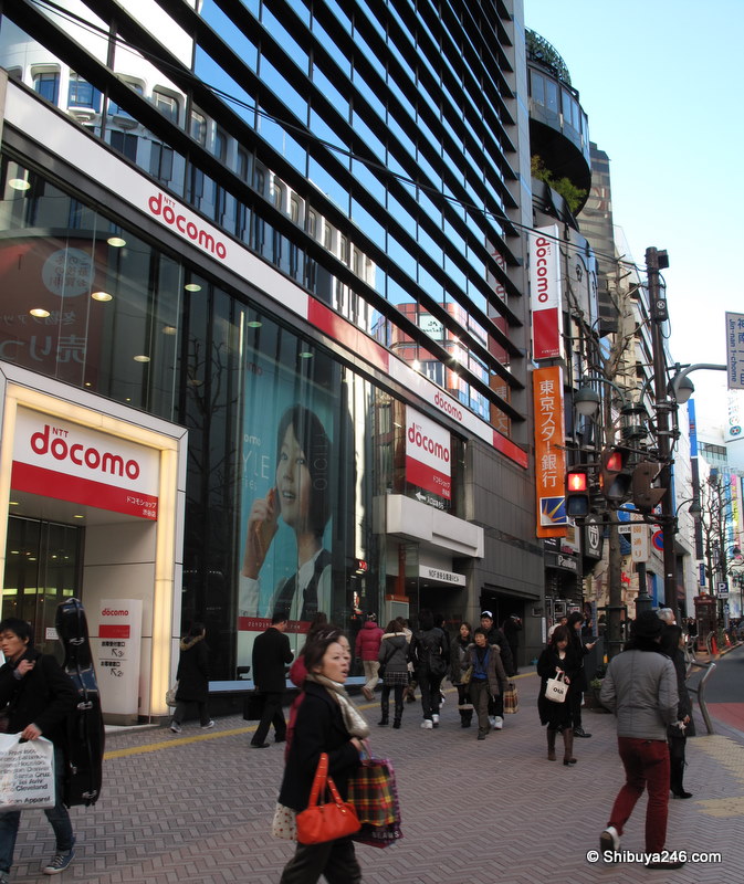 Docomo building at bottom of Koen-dori with Horikita Maki on her docomo phone.