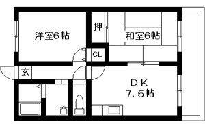 2DK apartment in Japan (2 rooms + DK)