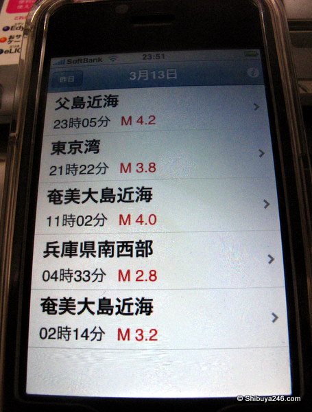 Today's earthquakes (March 13, 2009)