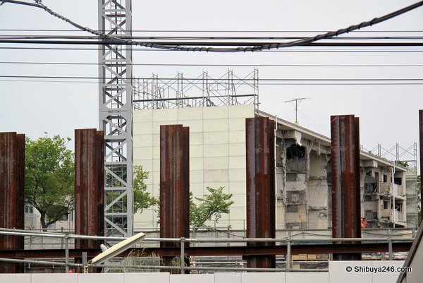 The demolishing work on the old danchi blocks is in full swing