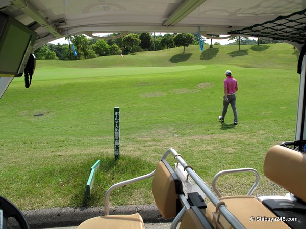 Golf cart on the course. The cart only went at about 15 km per hour