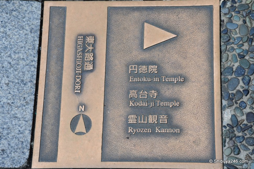 A road marker showing the way to a series of Temples