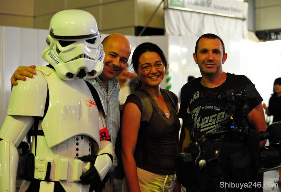The guys behind the camera have a turn in front of it. The crew from the BBC with Danny Choo