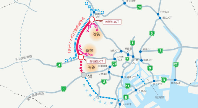 The Circular Route. Tokyo Bay to the bottom right