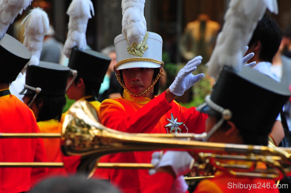 The conductor almost lost in the band