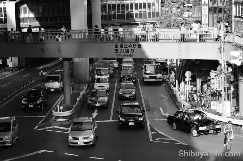 Route 246 runs alongside Shibuya Station on the other side from Center-gai. If you follow the road straight you can get to Roppongi