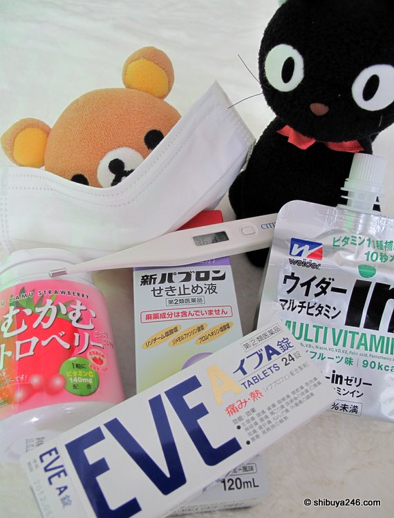Rilakkuma trying out the mask while Jiji takes care of recording the temp