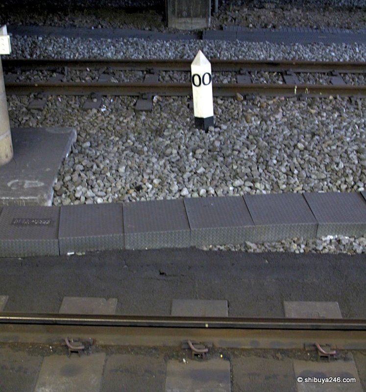 The zero kilometer post marker for the Yamanote Line