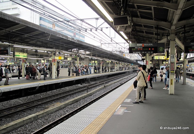 Waiting on the platform at Yokohama to change trains to the Tokaido Line heading towards Tokyo