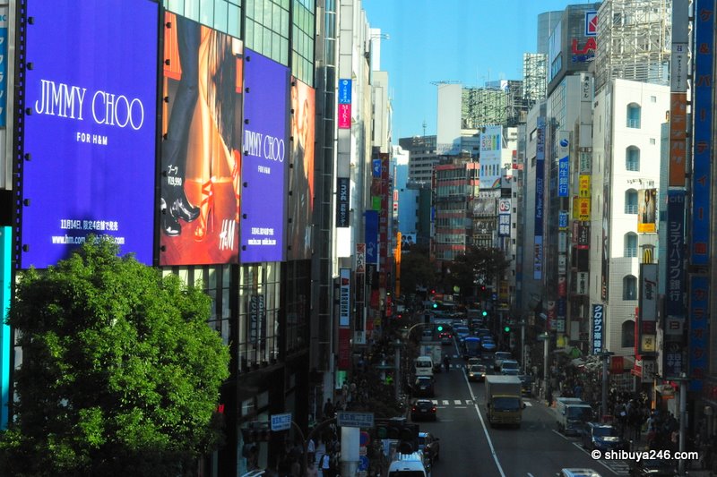 Looking out of the Tokyu Honten elevator back down towards Shibuya Station