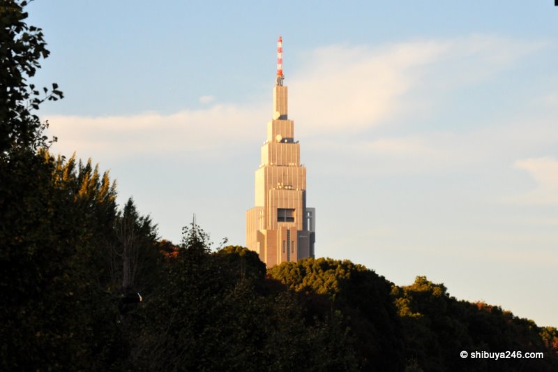 The DoCoMo building at Yoyogi Station always stands out brightly