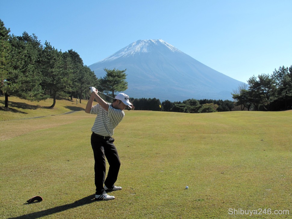 Golfers in action. My friend takes a shot at Mt Fuji. At least it was easy to pick a target in the distance and aim for it