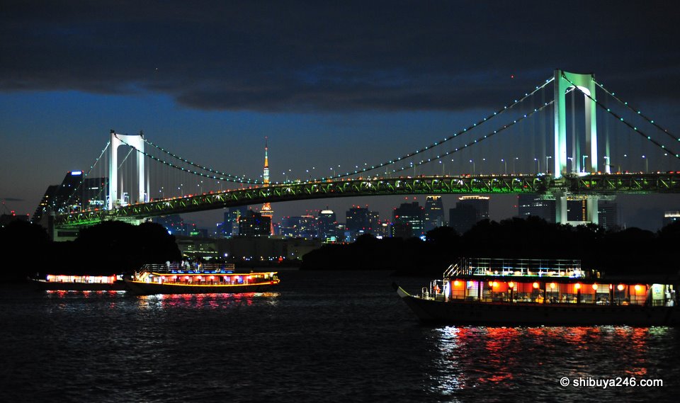 Rainbow Bridge at night.