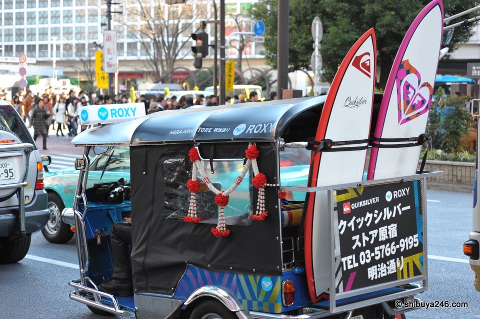 The Quiksilver Roxy promotion vehicle doing the rounds in Shibuya.