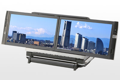 Here is a feature particularly useful. You can turn both screens around and show your customers a presentation. (photo from)