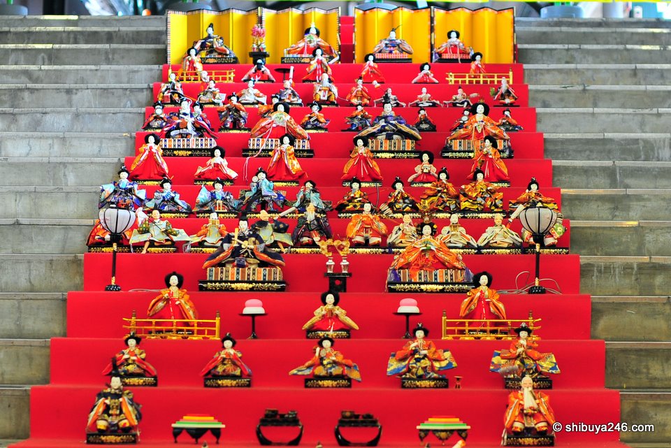 A closeup of the Hina Ningyo display at Ryogoku Station.