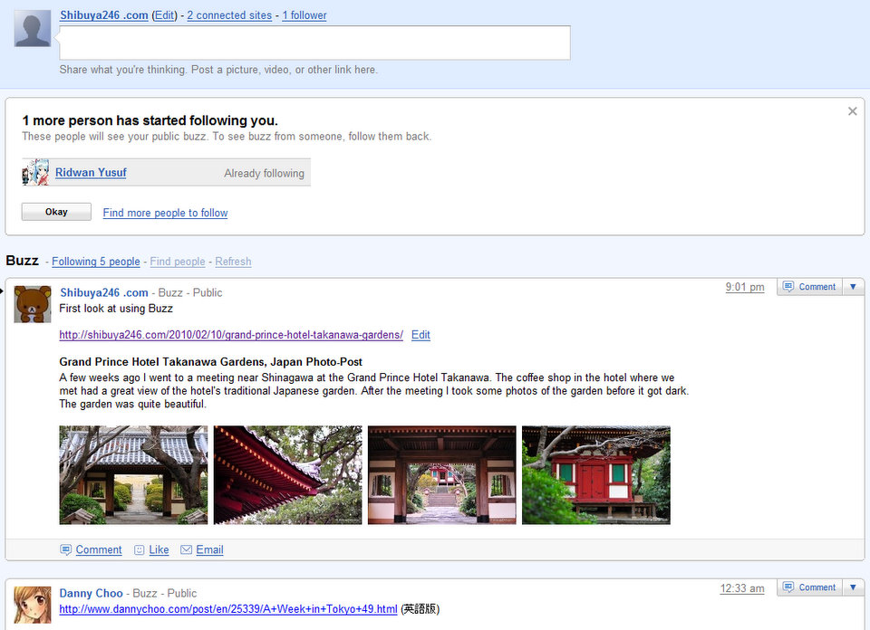 My first post on Google Buzz, and my first follow also with some nice pictures on his post