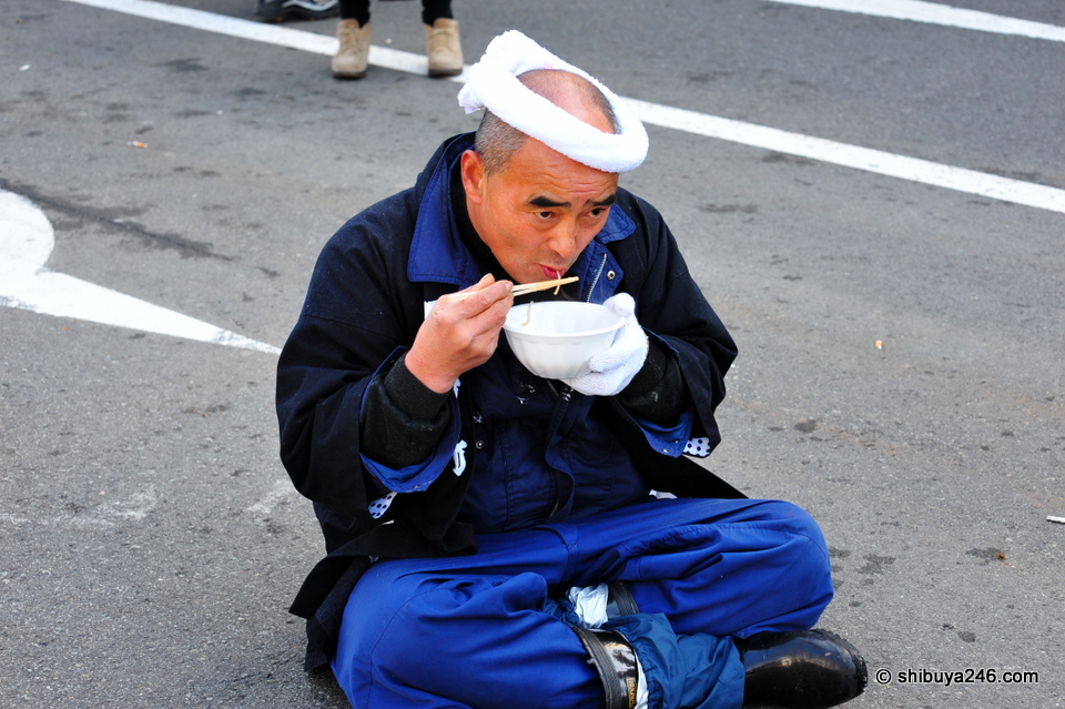 Nothing like a good bowl of hot ramen in the middle of a winter matsuri. Lots of concentration required to down this when the crowds are around you.