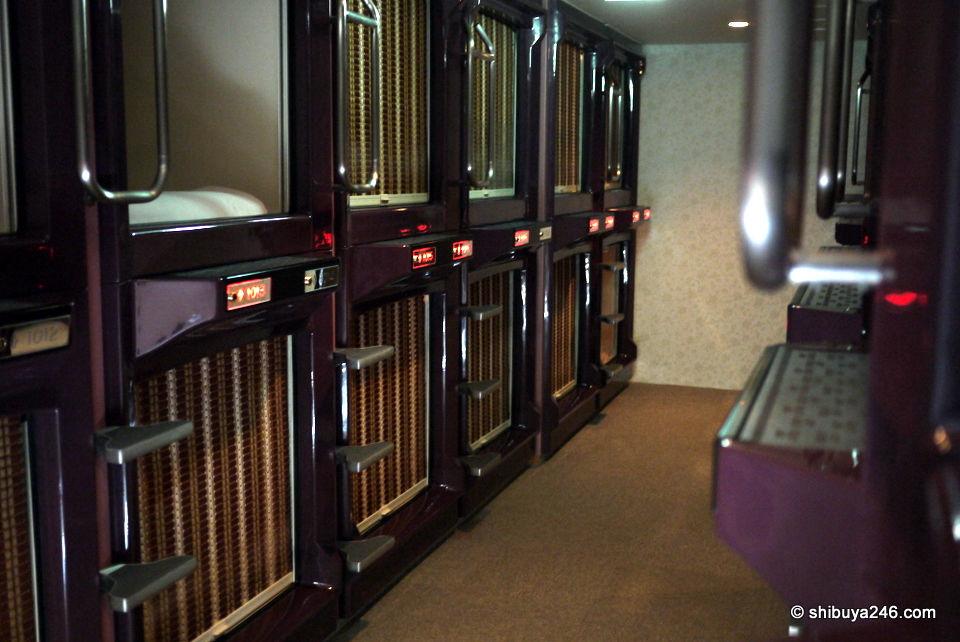 All of the capsules lined up. I was on the top floor and had to climb up the ladder.