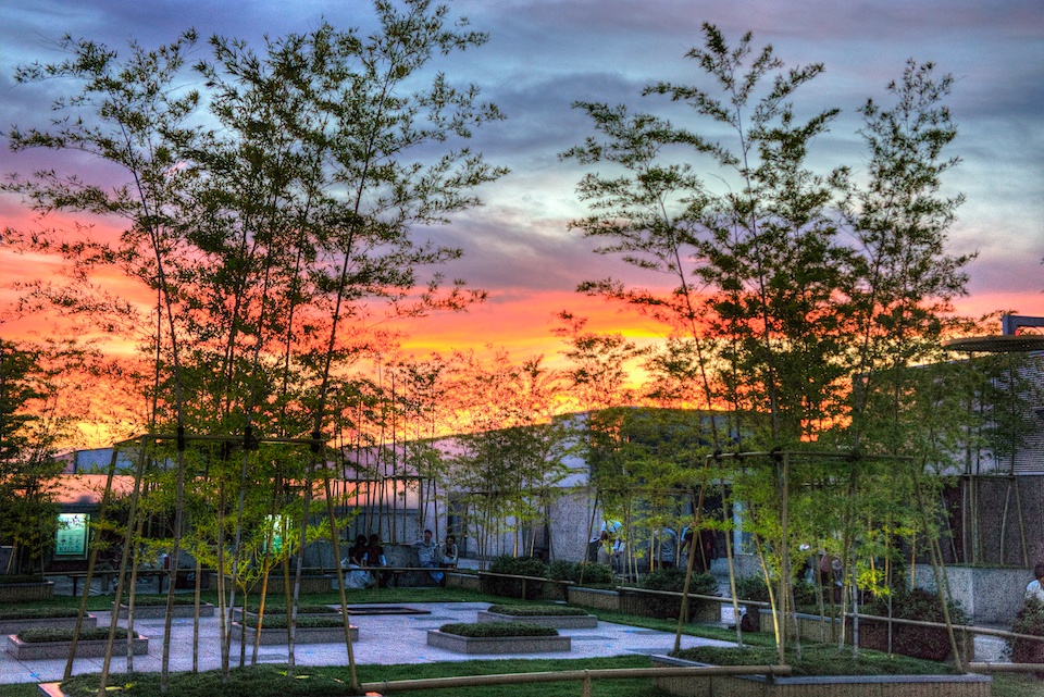 Late evening in the park on top of the station
